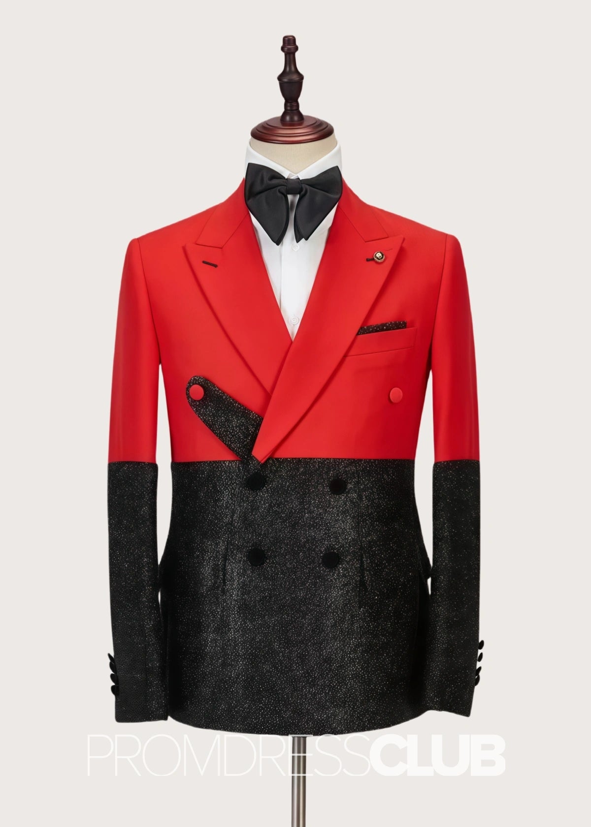 Alexander |Fashion Red Black Prom Suits For Men With Peak Lapel Stitching Sparkle | Two Pieces Bespoke Men Suits - Price #price_variant_lowest# - 34 - PromDressClub