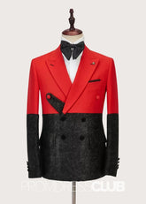 Alexander |Fashion Red Black Prom Suits For Men With Peak Lapel Stitching Sparkle | Two Pieces Bespoke Men Suits - Price #price_variant_lowest# - 34 - PromDressClub