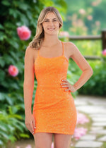 Arlene | Bodycon Orange Sequin Open Back Homecoming Dress - Stylish Scoop Neck Designs - Orange - PromDressClub