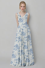 Astounding Aura Blue Floral Bridesmaid Dress: Flattering & Comfortable Wedding Wear - Blue Floral - PromDressClub