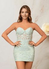 Edith |Bodycon Lace Mini Green Homecoming Dress - US0 - PromDressClub