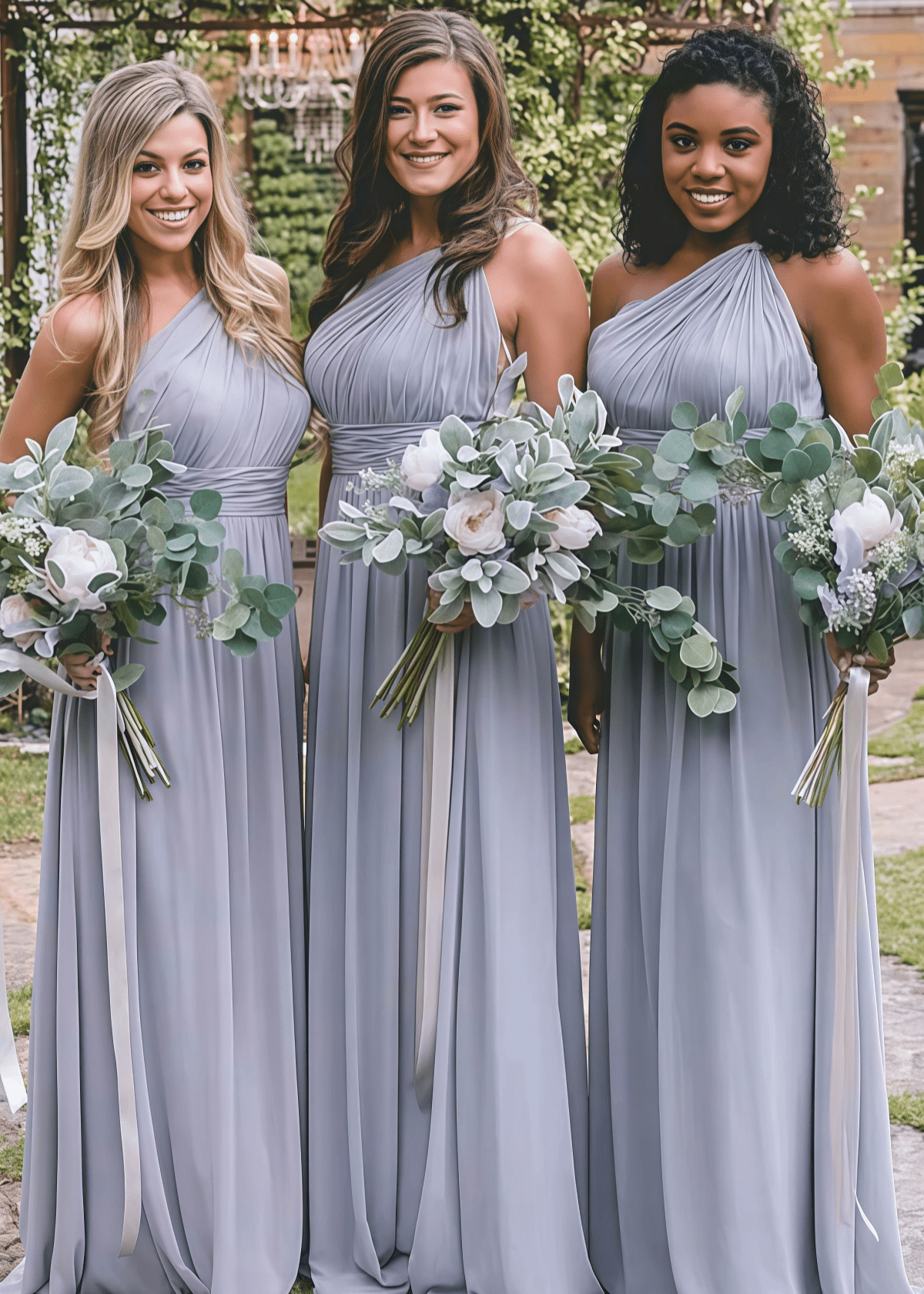 Candice | Simple Boho Backless Dusty Blue Chiffon Maxi Bridesmaid Dress with One Shoulder - Price #price_variant_lowest# - Dusty Blue - PromDressClub