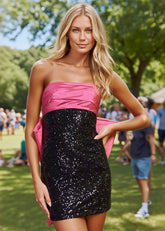 Captured Your Heart Pink and Black Sequin Homecoming Dress with Bow for Dazzling Nights - Black - PromDressClub