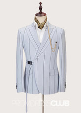 Carter |Handsome Grey Striped Prom Suits For Men With Peaked Lapel - Price #price_variant_lowest# - Grey - PromDressClub