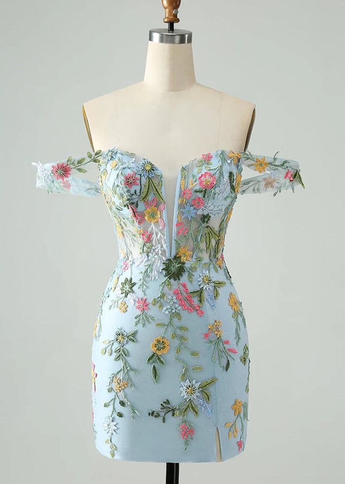 Dagnija | Transform Your Homecoming Look with This Stunning Blue Dress - Light Blue Floral - PromDressClub