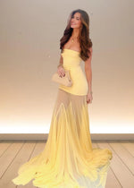 Daisy | Stunning Yellow Strapless Tulle Mermaid Prom Dress: Elevate Your Prom Night with Elegance - Yellow - PromDressClub
