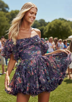 Delightful Beauty Black Strapless Floral Hoco Dresses with Ruffles for Unforgettable Homecoming Nights - Black Floral - PromDressClub