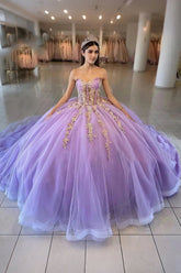 Dolores | Exquisite Lavender Flower Strapless Corset Quinceanera Dresses - Lavender - PromDressClub