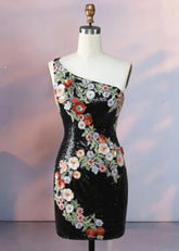 Dondola | Get Noticed in This Black Floral Homecoming Dress with Sequins - Black Floral - PromDressClub