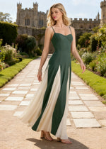 Eden A - line Green and White Prom Dress | Spaghetti Strap Sweethesrt Neckline Backless Chiffon Color - blocked Maxi Dress - Eucalyptus - PromDressClub