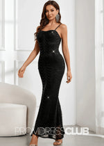 Eden |Black Prom Dresses Long Mermaid Sequined Embroidery Spaghetti Straps - Black - PromDressClub