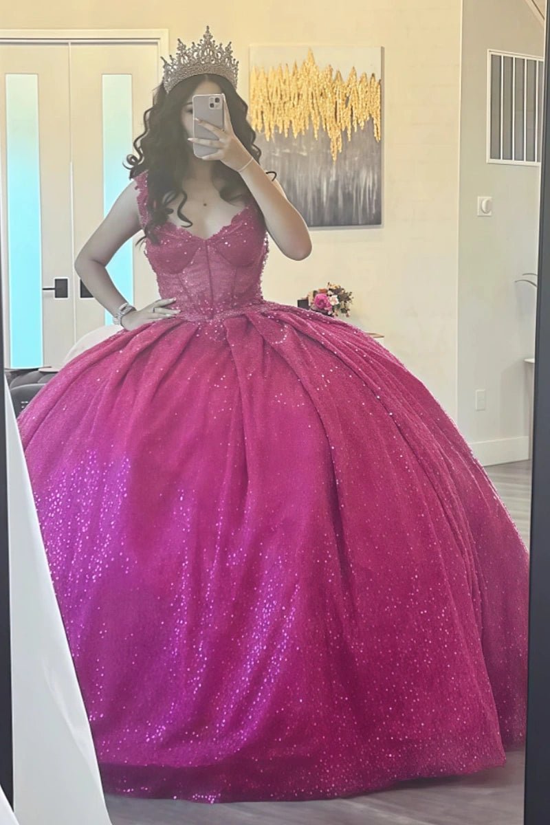 Edith | Gorgeous Glitter Fuchsia Sequin Quinceanera Dresses Near Me for Memorable Celebrations - Fuchsia - PromDressClub