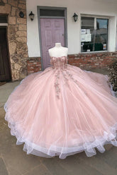 Elaine | Gorgeous Pink 3D Flower Embellished Quinceanera Dresses - Elegant & Dreamy - Pink - PromDressClub