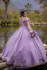 Eleanor | Gorgeous Lavender Lace Flower Quinceanera Dresses Off the Shoulder for Memorable Occasions - Lavender - PromDressClub