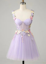 Elestren | Discover Your Dream Purple Homecoming Dress for a Magical Night - Lavender Floral - PromDressClub