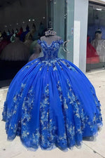 Elodie | Gorgeous Royal Blue Flower Corset Quinceanera Dresses Off the Shoulder - Royal Blue - PromDressClub