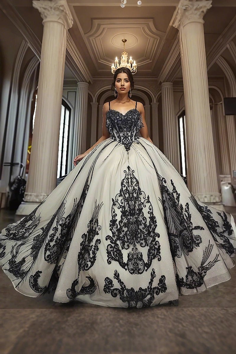 Emilia | Elegant Black Lace Beaded Quinceanera Dresses for Stunning Appearance - Black - PromDressClub