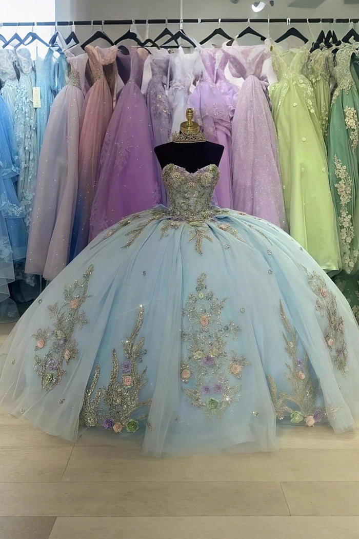 Emily | Stunning Unique Light Blue Beaded Quinceanera Dresses with Bow for Unforgettable Events - Light Blue - PromDressClub