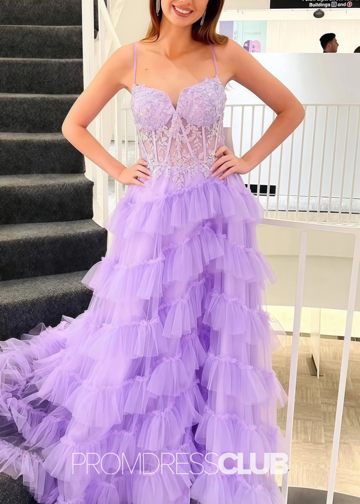 Helen |Long Lilac Prom Dresses Near Me With A Line Strapless Layered - Price #price_variant_lowest# - Lilac - PromDressClub