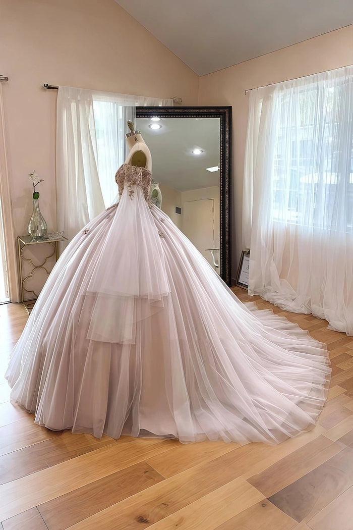 Helena | Gorgeous Long Sleeve Champagne Quince Dresses for Memorable Celebrations - Champagne - PromDressClub