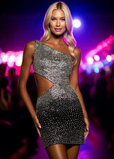 I'm All Yours Black Beaded Homecoming Dresses One Shoulder Sparkling Comfort Glam - Black - PromDressClub