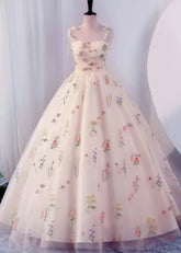 Isabel | Exquisite Elegant Champagne Floral Sweetheart Neck Corset Wedding Dress with Bow - Champagne Floral - PromDressClub