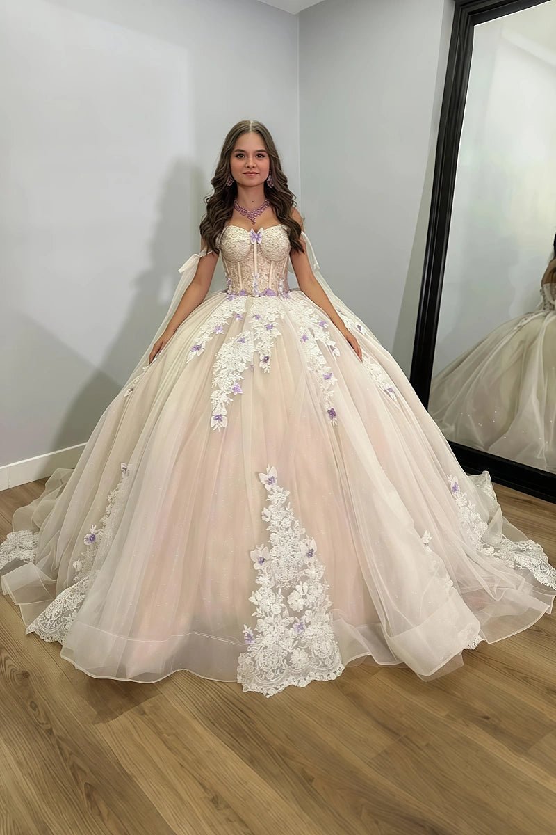 Jean | Beautiful Champagne Quinceanera Dresses with Delicate Butterfly Decorations - Champagne - PromDressClub