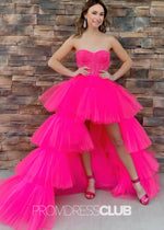 Jean |Long Hot Pink Prom Dresses Near Me With A Line Sweetheart Lace Corset Tiered Ruffles High Slit - Price #price_variant_lowest# - Hot Pink - PromDressClub