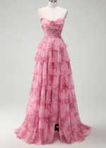 Joanna | Blush Floral A Line Long Prom Dress with Slit - Price #price_variant_lowest# - Blush Floral - PromDressClub