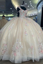 Joyce | Discover Our Floral Champagne Quinceañera Dresses - Shine at Your Big Day! - Champagne - PromDressClub