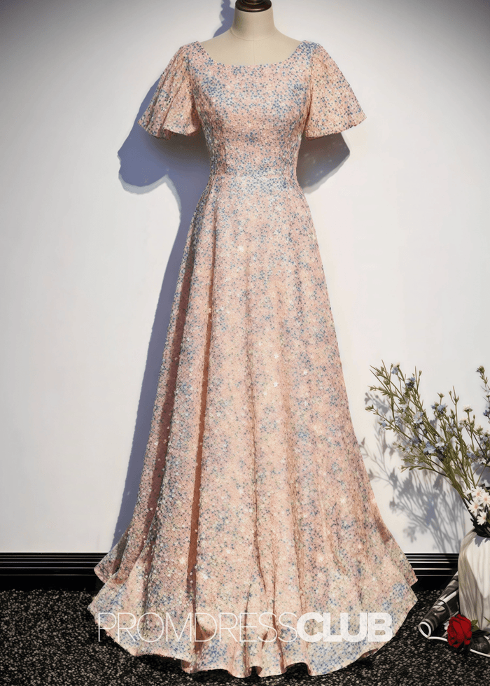 Laura |Long Blush Prom Dresses Near Me With A Line Scoop Neck Sequins - Price #price_variant_lowest# - Blush - PromDressClub