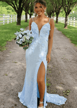 Lauren | Mermaid Light Blue Sequin Long Prom Dress - Price #price_variant_lowest# - Light Blue - PromDressClub