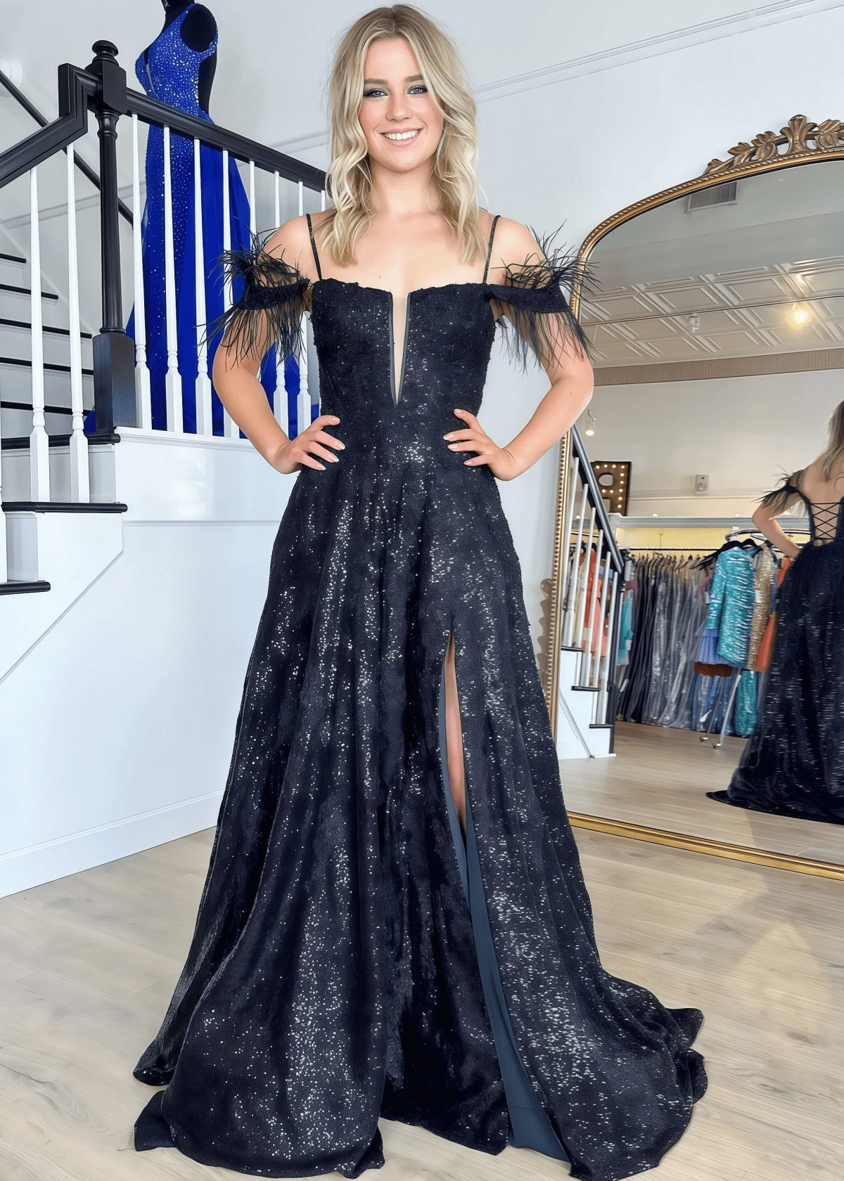 Lee | A Line Sparkly Black Sequin Appliques Long Prom Dress - Price #price_variant_lowest# - Black - PromDressClub