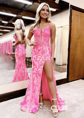 Mandy |Pink Long Prom Dresses Near Me With Sweetheart Sequins Lace Mermaid Slit - Price #price_variant_lowest# - Pink - PromDressClub