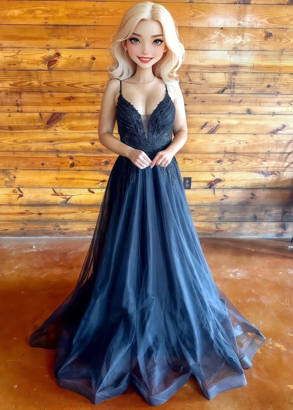 Marian | Gothic Black A Line Spaghetti Strap Open Back Lace Wedding Dress - Black - PromDressClub