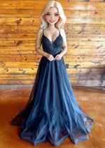 Marian | Gothic Black A Line Spaghetti Strap Open Back Lace Wedding Dress - Black - PromDressClub