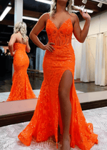 Ella | Orange Mermaid V Neck Prom Dress Formal Dress with Sequins - Orange - PromDressClub