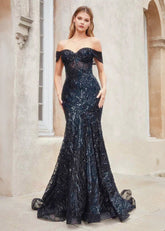 Natalie | Stunning Black Sequin Off the Shoulder Mermaid Corset Prom Dress - Black - PromDressClub