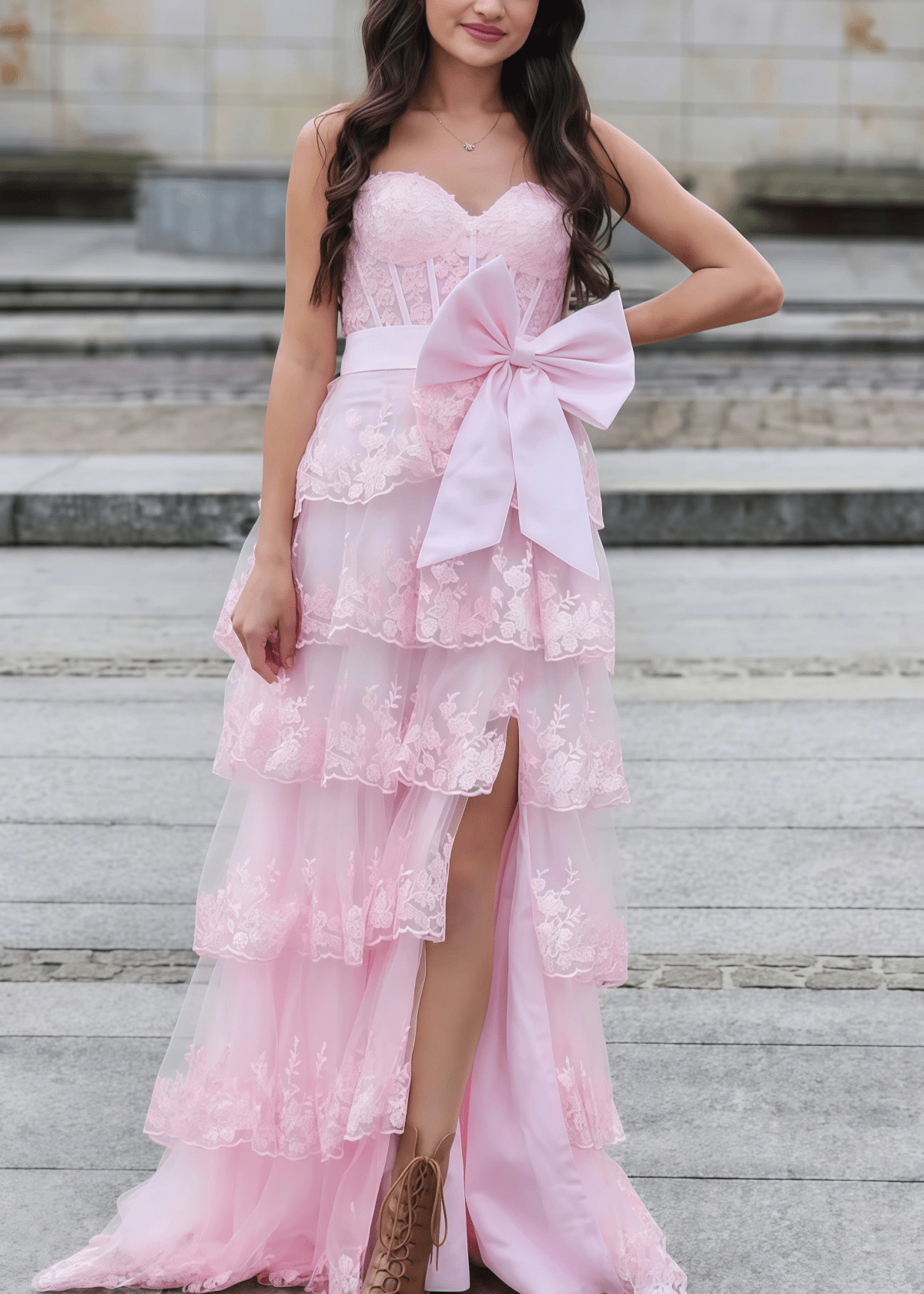 Nicola | A - Line Sequins Appliques Light Pink Long Prom Dress - Price #price_variant_lowest# - Light Pink - PromDressClub