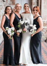 Rae | Mermaid Cowl Neck Black Satin Long Bridesmaid Dress - Price #price_variant_lowest# - Black - PromDressClub