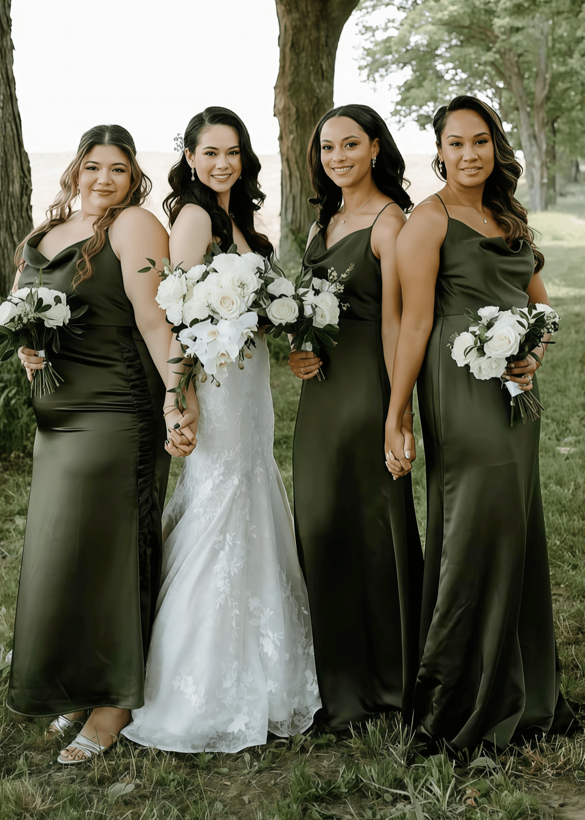 Riva | Mermaid Pleated Olive Green Satin Long Bridesmaid Dress - Price #price_variant_lowest# - Olive Green - PromDressClub