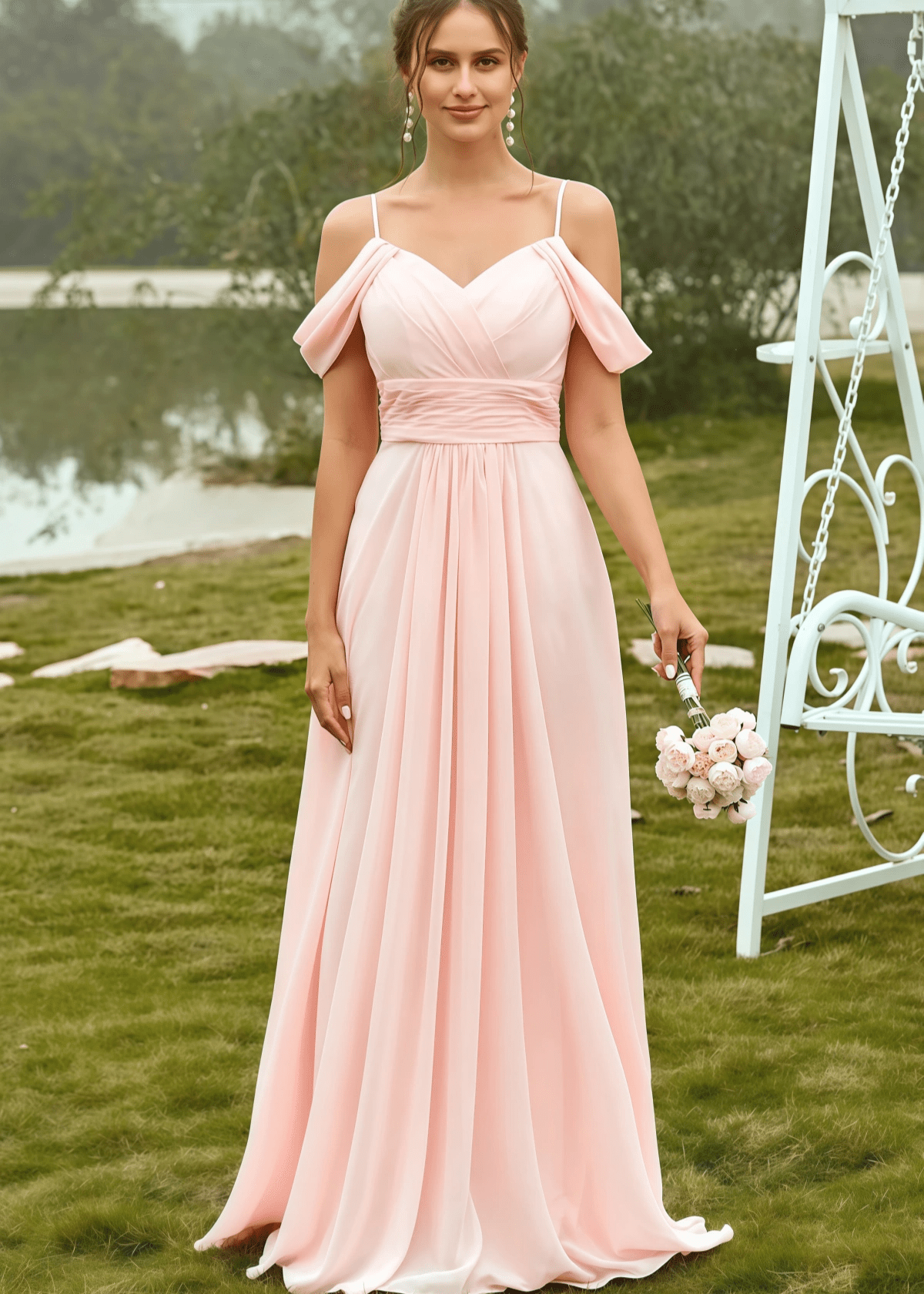 Setlla | A Line Corset Light Pink Chiffon Maxi Bridesmaid Dress - Price #price_variant_lowest# - Light Pink - PromDressClub