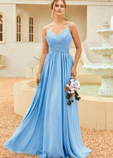 Susan | Lace Ruffle Blue Chiffon Maxi Bridesmaid Dress - Price #price_variant_lowest# - Blue - PromDressClub