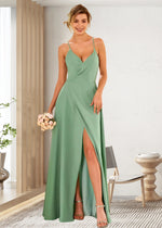 Susie | A Line High Slit Sage Green Chiffon Long Bridesmaid Dress - Price #price_variant_lowest# - Sage - PromDressClub