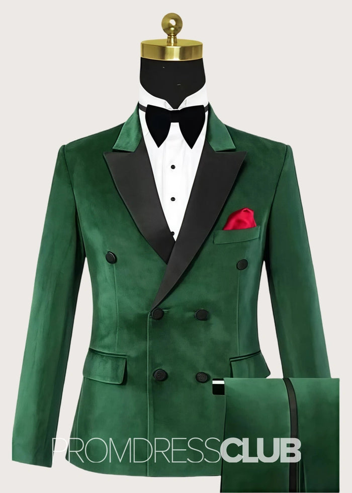 Thomas |Dark Green Prom Suits For Men With Modern Slim Fit Tuxedo Velvet | Two Pieces Bespoke Tuxedo Suits - Price #price_variant_lowest# - 34 - PromDressClub