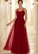 Tobey | A Line Lace Embroider Burgundy Tulle Long Bridesmaid Dress - Price #price_variant_lowest# - Burgundy - PromDressClub