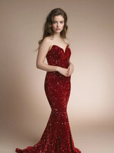Frances | Burgundy Mermaid Sequin Corset Backless Prom Dress with Train - Burgundy - PromDressClub