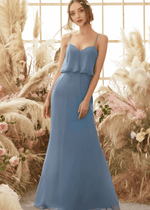 Una | Sheath Column Grey Blue Chiffon Long Bridesmaid Dress - Price #price_variant_lowest# - Grey Blue - PromDressClub