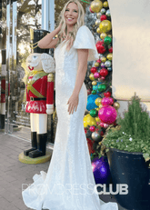 Xaviera |Long White Prom Dresses Trumpet Sequin One - Shoulder Bow Strap - Price #price_variant_lowest# - White - PromDressClub