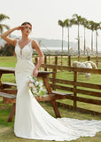 Kristin | Mermaid Scoop Neck Lace and Satin Wedding Dress with Long Train for Outdoor Weddings